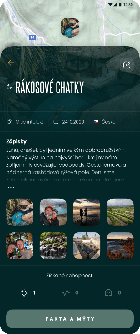 screenshot aplikace - deník dobrodruha